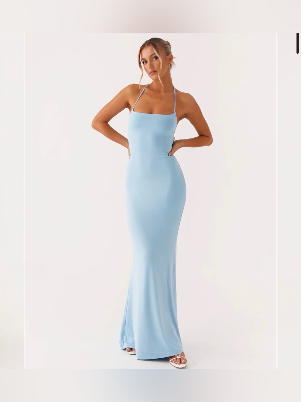 PEPPERMAYO Talk About Us Elegant Light Blue Halter-Back Maxi Dress size 6 NEW